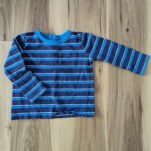 Joe Fresh Baby Size 18-24M Navy Blue White Striped Long Sleeve Shirt Pocket
